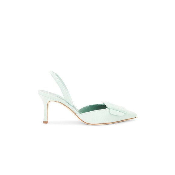 Manolo Blahnik Maysli 70 Suede Pump Heels Light Green - Picture 2 of 7